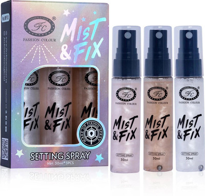 FASHION COLOUR Set of 3 MIST & FIX Setting Spray For Long Lasting Makeup Primer  - 30 ml(Multicolor)