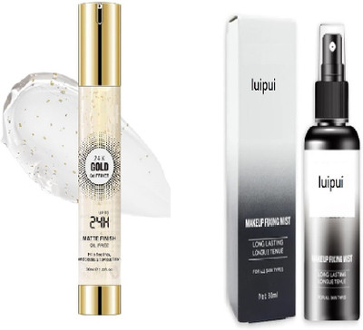 Luipui GOLD GEL PRIMER (30ML) & MAKEUP FIXING MIST (80ML) PACK OF 2 Primer  - 80 ml(GOLD CRYSTAL, TRANSPARENT)