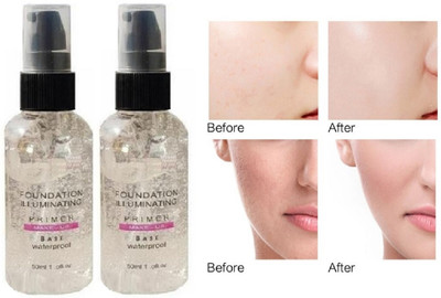 HUZURLU Foundation Illuminating Long Lasting Makeup Base Primer (Pack Of 2) Primer  - 100 ml(Transparent)