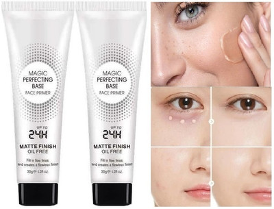 HUZURLU Magic Perfecting Base Face Primer 24 H Matte Finish Oil-Free Pack Of 2 Primer  - 60 g(Transparent)
