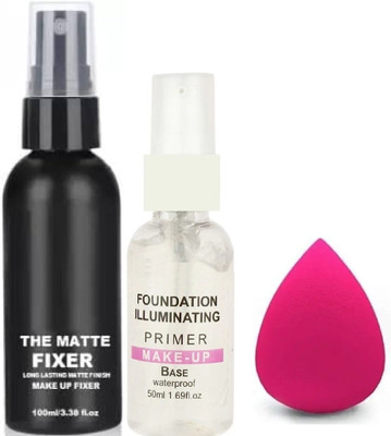 GABBU Good Combo makeup fixer with lightwet primer and soft blender Primer  - 180 ml(transperent)