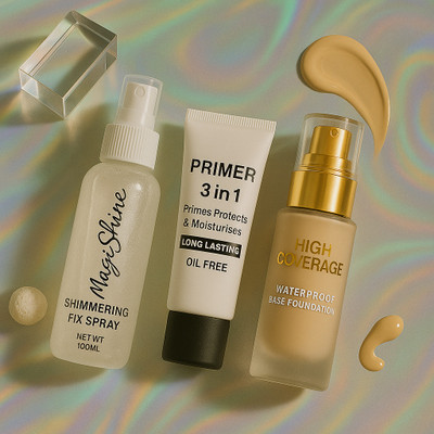 Valhalla 3in1 Face Makeup Combo | Primer, high coverage Foundation & Setting Spray Primer  - 180 ml(transparent)