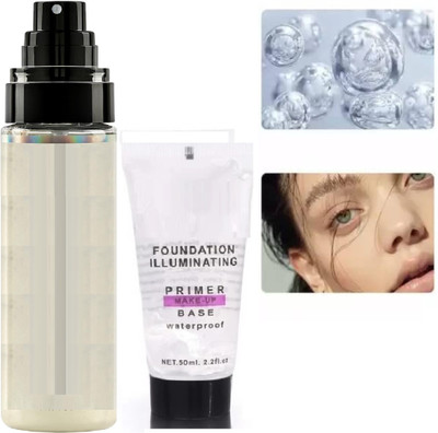 AFARAXIA Combo Flawless Makeup Base primer Long Lasting Makeup Fixer Primer  - 200 ml(transpernt, shimmer silver)