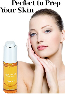 HUZURLU New Magic Drops Primer Oil For Face Infused With Vitamin C+ Makeup Base Primer  - 20 ml(Transparent)