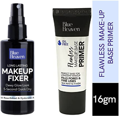 BLUE HEAVEN FLAWLESS MAKEUP PRIMER 16G & FIXER 60ML SILK MATTE FINISH Primer  - 76 ml(Transparent)