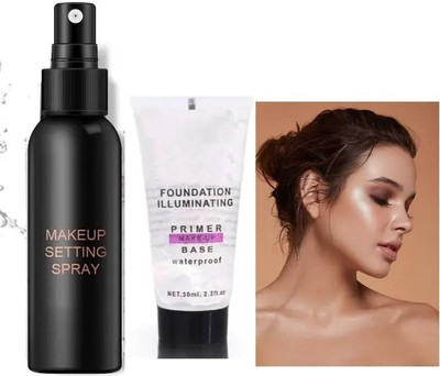 GULGLOW99 Make Up Spray Fixer With Face Base Primer Smooth Brighten Skin Tone Combo Set Primer  - 100 ml(Transparent)