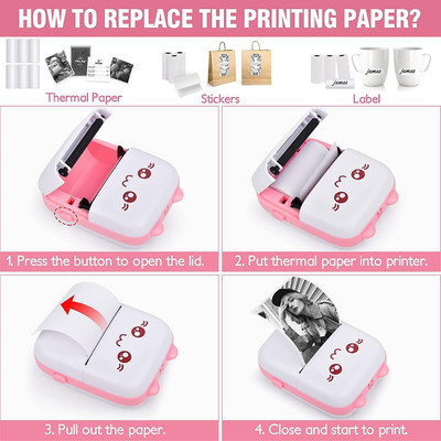 4uonly Portable Bluetooth Mini Thermal Printer Self Adhesive Paper OHJ29 Multi-function Monochrome Label Printer(Label Tape)