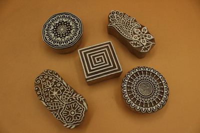 handmadebazar Wooden Printing Stamps Fabric Blocks Printing Blocks(Pack of 5)