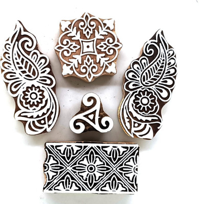 Reniq 3.0-ZZ Wooden Printing Block Stamps Hand Carved Printing Blocks Printing Blocks(Pack of 5)