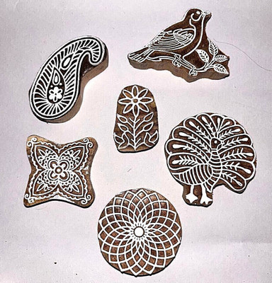 illuminatefirst Handcrafted Wooden Deep Craved DIY Art Craft Block Printing Stamp Pack of 6 Printing Blocks(Pack of 6)
