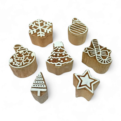 Kraftwala Wooden Christmas Prints Stamps School Project Decoration Printing Blocks(Pack of 7)