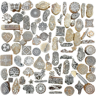 Kraftwala Wooden Printing Stamps Traditional Fabric Printing Blocks Mix Designs Printing Blocks(Pack of 10)