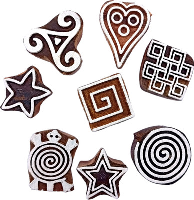 Kraftwala Wooden Printing Blocks DIY Art Craft Clay Impression Small Stamps Printing Blocks(Pack of 8)
