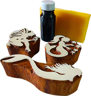Krafts officially Shisham Wooden (Handmade) Blocks with printing colours 639025 Printing Blocks(Pack of 3)
