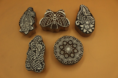 handmadebazar Wooden Printing Blocks for Stamping Printing Blocks(Pack of 5)
