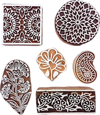 Kraftwala Wooden Printing Blocks Stamps for Fabric Printing Art Craft Printing Blocks(Pack of 6)