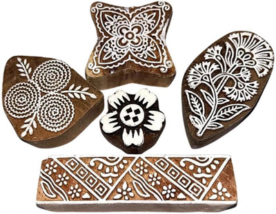 illuminatefirst Handcrafted Wooden Deep Craved DIY Art Craft Block Printing Stamp Set of 5 Printing Blocks(Pack of 5)