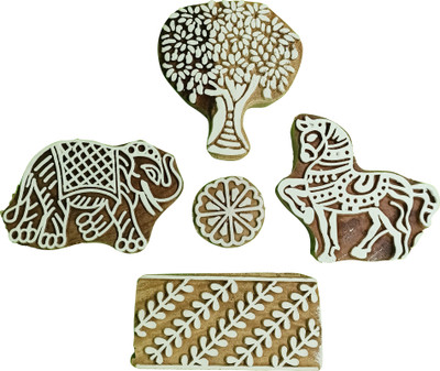 Reniq woodenblockstamps Rosewood Wooden Block Stamps Printing Blocks 5 Pieces Set Printing Blocks(Pack of 5)