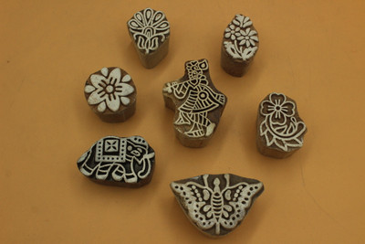 handmadebazar wooden printing blocks for fabric printing Printing Blocks(Pack of 7)