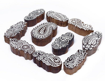 Reniq Wooden Stamp Block, Printing Stamp Design Set Block for Printing Saree Border Printing Blocks(Pack of 10)