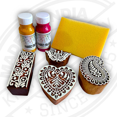 Krafts officially Wooden Printing Blocks with printing colours 639073 Deep Carved Printing Blocks(Pack of 4)