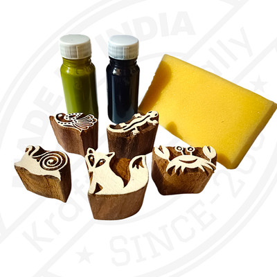 Krafts officially Handmade Animals wooden printing blocks 639068 Deep Carved Printing Blocks(Pack of 5)