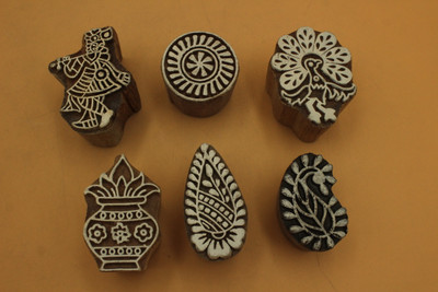 handmadebazar Wooden Printing Stamps Fabric Painting Printing Blocks(Pack of 6)