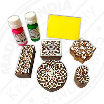 Krafts officially Wooden Printing Blocks and Fabric Printing Colours | Premium Quality / K639091 Printing Blocks(Pack of 8)