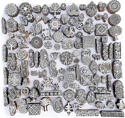 Reniq Wooden Printing Block Stamps Hand Carved Printing Blocks(Pack of 9)