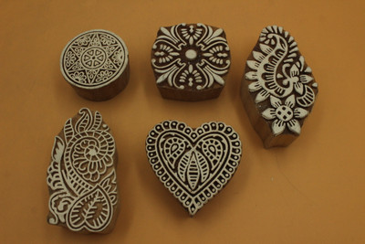 handmadebazar wooden printing stamps Block Printing Blocks(Pack of 5)