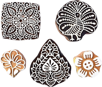 Kraftwala Wooden Printing Blocks Mehndi Stamping Art Printing Blocks(Pack of 5)