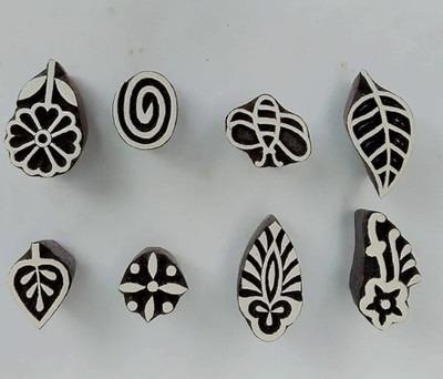 As Woodenblock Flower Design Handmade Wooden Printing Block Stamp|Religious Textile Printing Blocks(Pack of 8)