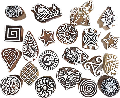 Kraftwala Wooden Small Printing Block Stamps for Paper Craft and School Project Printing Blocks(Pack of 8)