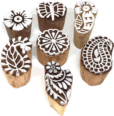 Reniq Wooden Stamp craft, books 7 Piecess, Printing Blocks(Pack of 7)