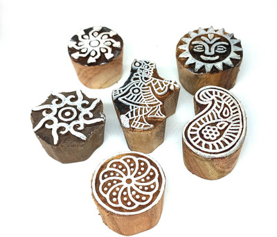 Reniq B_2598 Wooden Printing Hand Block for Saree Border/Stamp/Making Pottery Printing Blocks(Pack of 6)