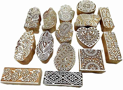 KNCrafts Wooden block printing stamps hand carved ( 2 to 3 inch ) Printing Blocks(Pack of 5)