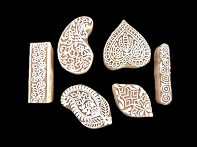 RB Exports Popular Designs Floral and Finger Wood Printing Stamps ; ( Set of 6 ) Printing Blocks(Pack of 7)