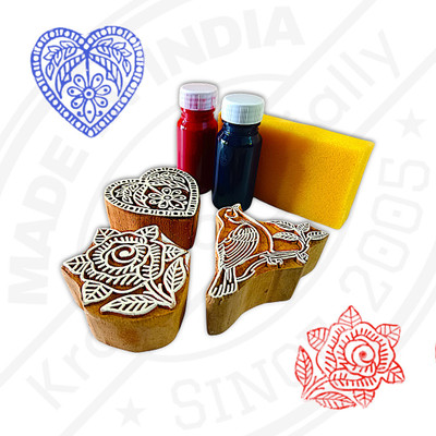 Krafts officially Wooden printing blocks with printing colours 639013 High quality product Printing Blocks(Pack of 3)