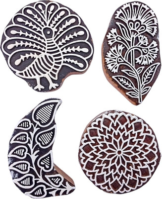 Kraftwala Wooden Printing Block For Henna (Mehndi) Art Craft Print DIY Stamps Printing Blocks(Pack of 4)