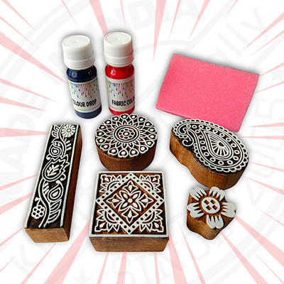 Krafts officially Beautiful Wooden printing blocks with printing colours | K639012 | High Quality Printing Blocks(Pack of 8)