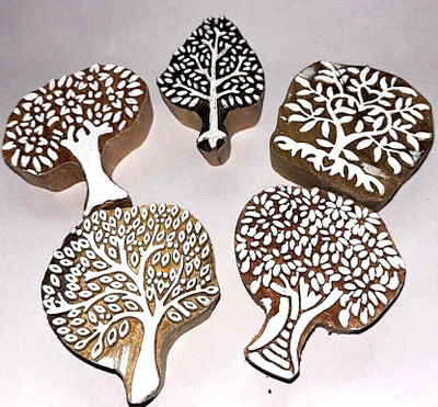 illuminatefirst Handcrafted Wooden Deep Craved DIY Art Craft Block Printing Stamp Pack of 5 Printing Blocks(Pack of 5)