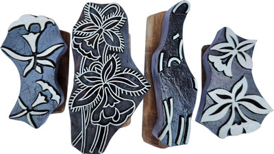 As Woodenblock Flower multicolour design handmade Wooden Printing Block Stamp|Religious Textile Printing Blocks(Pack of 4)