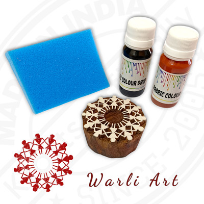 Krafts officially Handmade Warli Art Stamp | 2 × 30ml Colour | Long Lasting| Deep Carved Printing Blocks(Pack of 4)