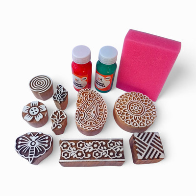 Kraftwala Wooden Art Craft Textile Fabric Printing DIY Scrapbooking Deep Carved Printing Blocks(Pack of 12)