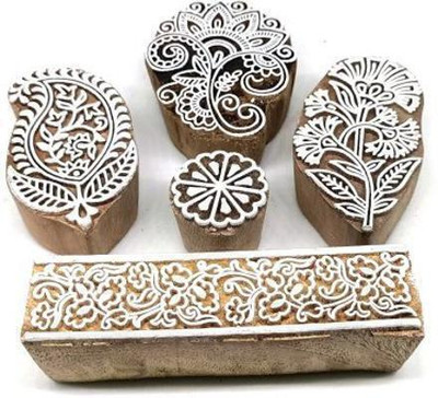 Reniq 5236 Wooden Printing Block Stamps Hand Carved Printing Blocks Printing Blocks Printing Blocks(Pack of 5)
