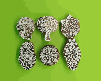 Reniq Unleash the Artist in You with Wooden Prints Printing Blocks(Pack of 6)