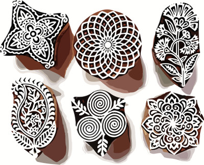 Reniq Wooden Printing Block Stamps Hand Carved (Size 5 To 1.5 Inch) Printing Blocks Printing Blocks(Pack of 6)