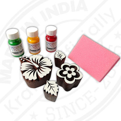 Krafts officially Handmade Wooden Printing Blocks with printing colours 639084 Deep Carved Printing Blocks(Pack of 4)