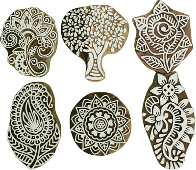 Reniq Wooden printing block stamps come with beautifully carved Printing Blocks(Pack of 6)