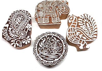 Reniq Elephant Peacock Sparrow Printing Blocks(Pack of 4)
